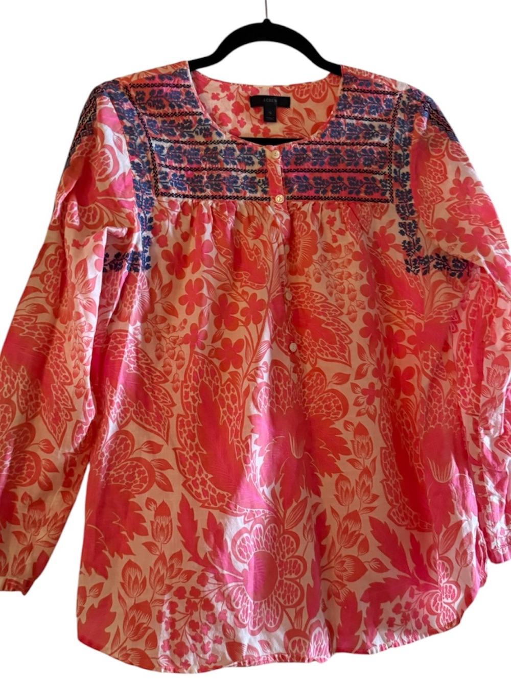J. Crew Popover Blouse - Floral Embroidered Yoke Blouse - Fits 4-12 (see pics)